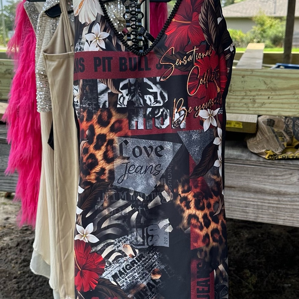 Pitbull Clothing Graphic Print Dress with Red and Black Accents
